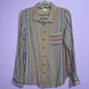 Anthropologie Button Up Top Women Size 6 Wool Western Aztec Boho Embroidered